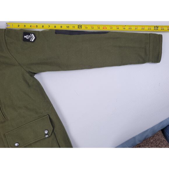 Izzue IZ-X04-Army Green Wool Blend Mens Large Button Military Style Heavy Jacket - Picture 14 of 16